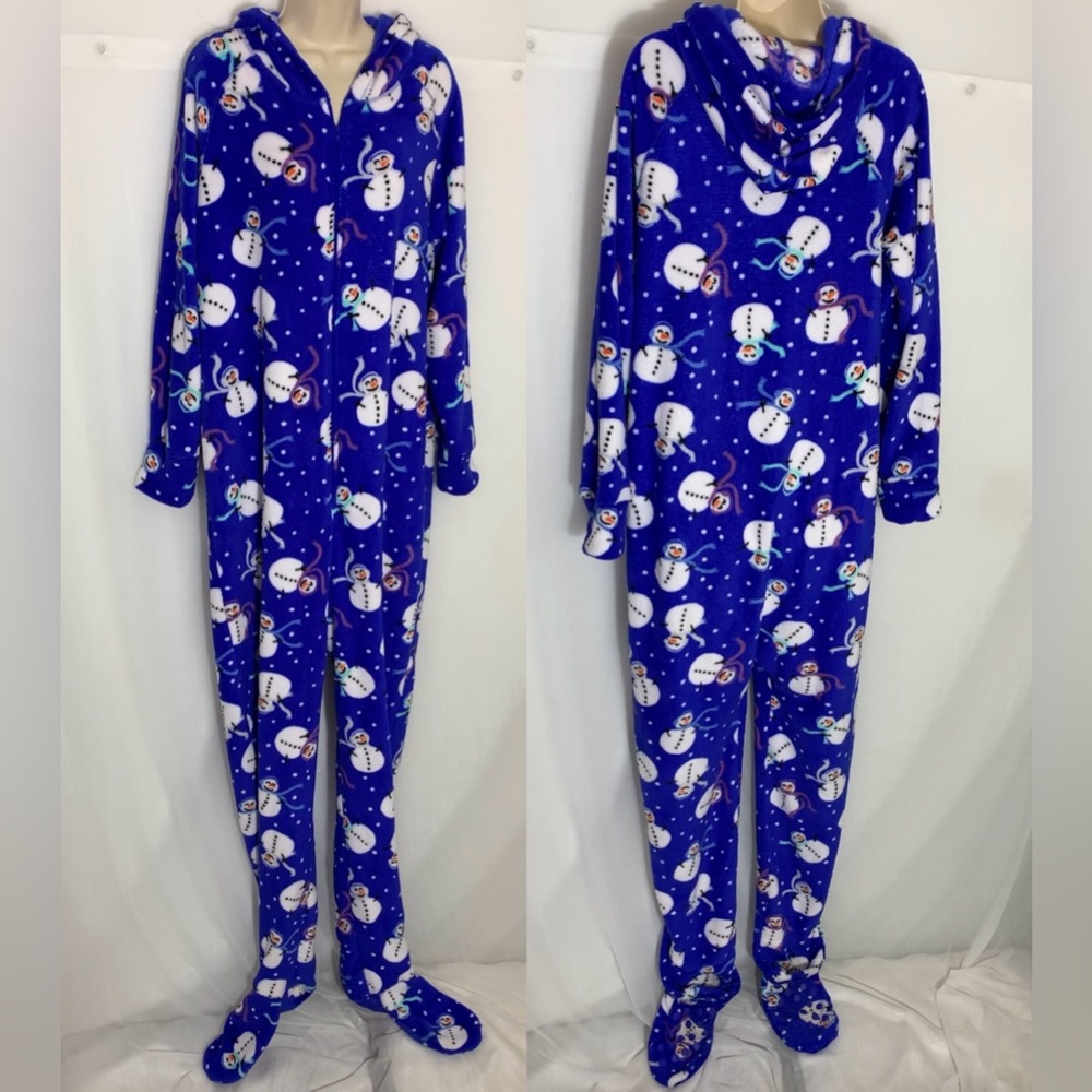 Family Pajamas Macys adult blue snowman zip up footie pajamas with hood